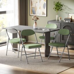 HOMCOM Folding Chairs Set of 4 with Cushioned Seat, Steel Frame in Green