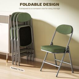 HOMCOM Folding Chairs Set of 4 with Cushioned Seat, Steel Frame in Green - thumbnail 5