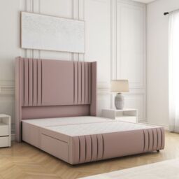 "BSSPOKE Peyton Divan Bed Plush Velvet 54"" Headboard & No Mattress No Drawers in Pink - Size: Small Double" - thumbnail 1
