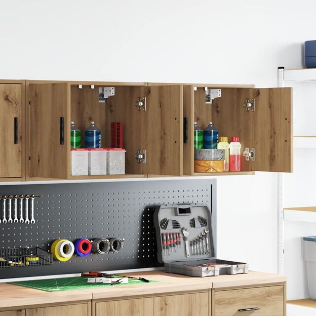 Berkfield Home Garage Wall Cabinets 2 pcs Artisan Oak Engineered Wood in Brown - image 1