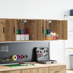 Berkfield Home Garage Wall Cabinets 2 pcs Artisan Oak Engineered Wood in Brown - thumbnail 1
