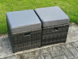 Fimous Outdoor Lounge Sofa Set Wicker PE Rattan Garden Furniture Set with Rectangular Dining Table 2 Seat Sofa Side Table in Dark Grey - thumbnail 5