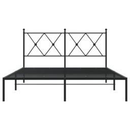 Berkfield Home Metal Bed Frame without Mattress with Headboard Black 140x190cm - Size: 140x190 cm - thumbnail 4