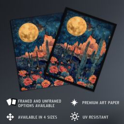 "Artery8 Wall Art Print Flower Cactus by Moon Grand Canyon Starry Night Poster in Dark Blue - Size: W12"" x H16""" - thumbnail 2