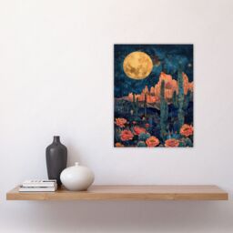 "Artery8 Wall Art Print Flower Cactus by Moon Grand Canyon Starry Night Poster in Dark Blue - Size: W12"" x H16""" - thumbnail 4