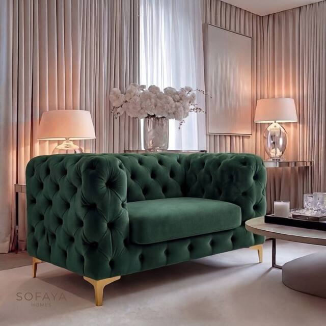 Sofaya Monaco Chesterfield Velvet Arm Chair Cushions Sofa Seater Couch in Green - Size: Armchair - image 1