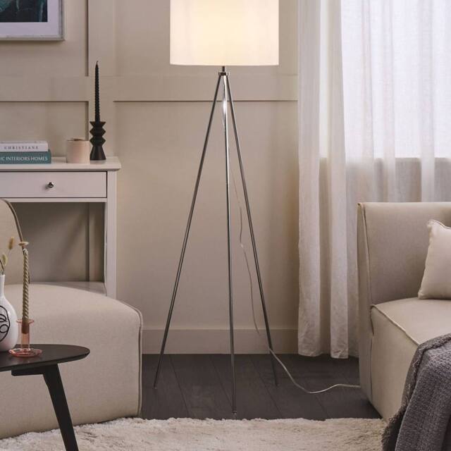 Wyld and Coco Floor Lamp Silver Tripod 148 cm with White Drum Shade - image 1