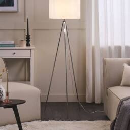 Wyld and Coco Floor Lamp Silver Tripod 148 cm with White Drum Shade - thumbnail 1