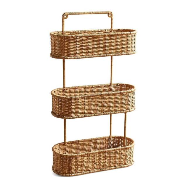 VOGREX 3-Tier Oval Rattan Hanging Wall Storage Basket in Beige - image 1