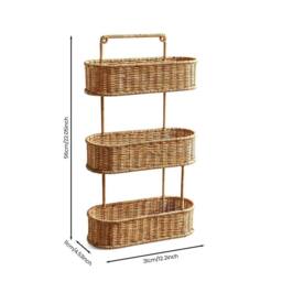 VOGREX 3-Tier Oval Rattan Hanging Wall Storage Basket in Beige - thumbnail 2