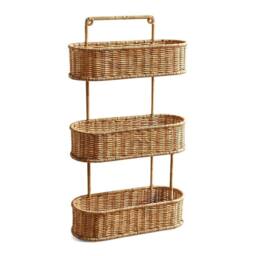 VOGREX 3-Tier Oval Rattan Hanging Wall Storage Basket in Beige - thumbnail 1