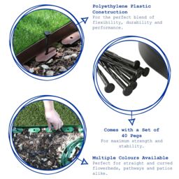 Harbour Housewares 40m Flexible Plastic Lawn Edging Path Grass Border with Plastic Pegs in Green - thumbnail 2