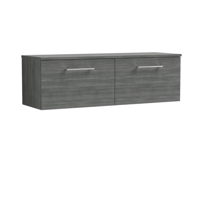 Balterley Level 1200mm Wall Hung 2 Drawer Unit, Worktop - Anthracite Woodgrain in Grey - image 1