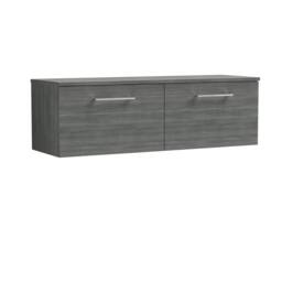 Balterley Level 1200mm Wall Hung 2 Drawer Unit, Worktop - Anthracite Woodgrain in Grey - thumbnail 1