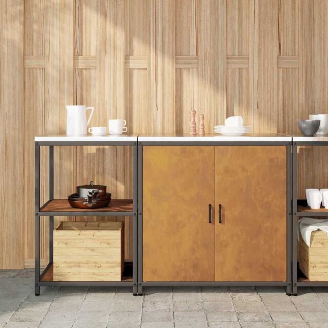 Berkfield Home with Shelf with Storage with Door Adjustable 2 pcs Rusty Weathering steel in Brown - image 1