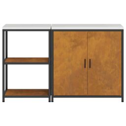 Berkfield Home with Shelf with Storage with Door Adjustable 2 pcs Rusty Weathering steel in Brown - thumbnail 9