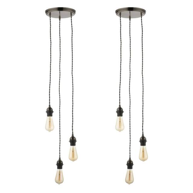 First Choice Lighting Set of 2 Brushed Bronze Vintage Braided Cable 3 Light Pendant Sets in Brown - image 1