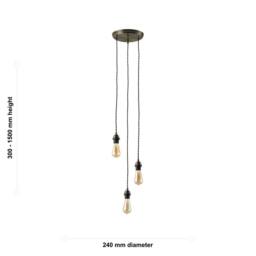 First Choice Lighting Set of 2 Brushed Bronze Vintage Braided Cable 3 Light Pendant Sets in Brown - thumbnail 8