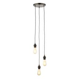 First Choice Lighting Set of 2 Brushed Bronze Vintage Braided Cable 3 Light Pendant Sets in Brown - thumbnail 5