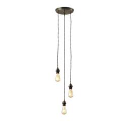 First Choice Lighting Set of 2 Brushed Bronze Vintage Braided Cable 3 Light Pendant Sets in Brown - thumbnail 3