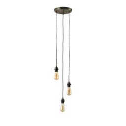 First Choice Lighting Set of 2 Brushed Bronze Vintage Braided Cable 3 Light Pendant Sets in Brown - thumbnail 2