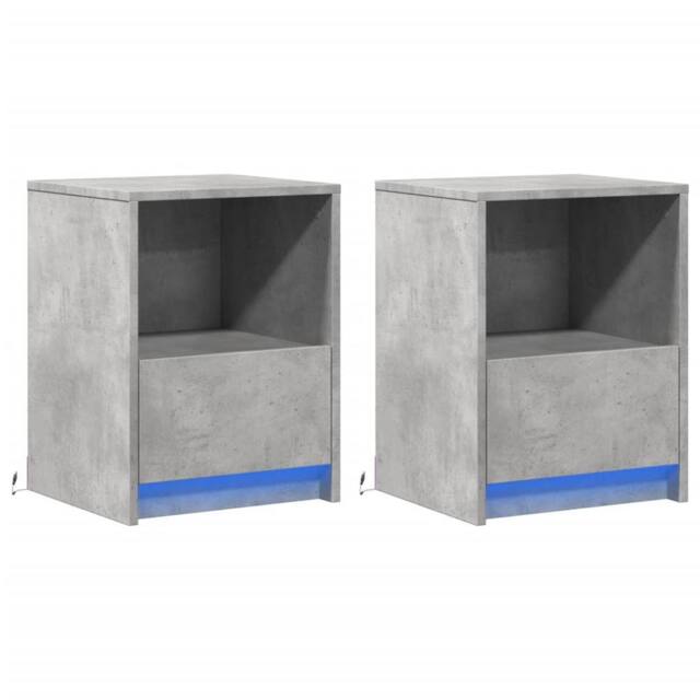 Berkfield Home Stylish Bedside Cabinets with LED Lights 2 pcs Concrete Grey Engi - image 1