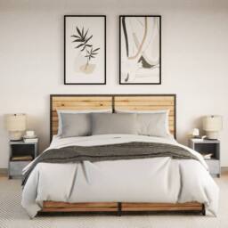 Berkfield Home Stylish Bedside Cabinets with LED Lights 2 pcs Concrete Grey Engi - thumbnail 4