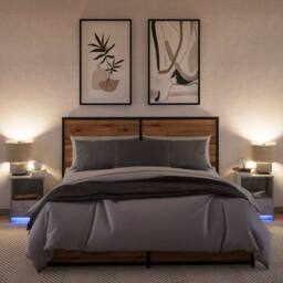 Berkfield Home Stylish Bedside Cabinets with LED Lights 2 pcs Concrete Grey Engi - thumbnail 5