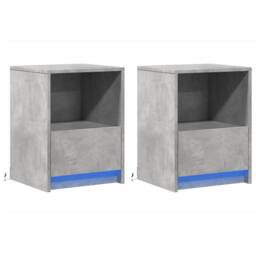 Berkfield Home Stylish Bedside Cabinets with LED Lights 2 pcs Concrete Grey Engi - thumbnail 1