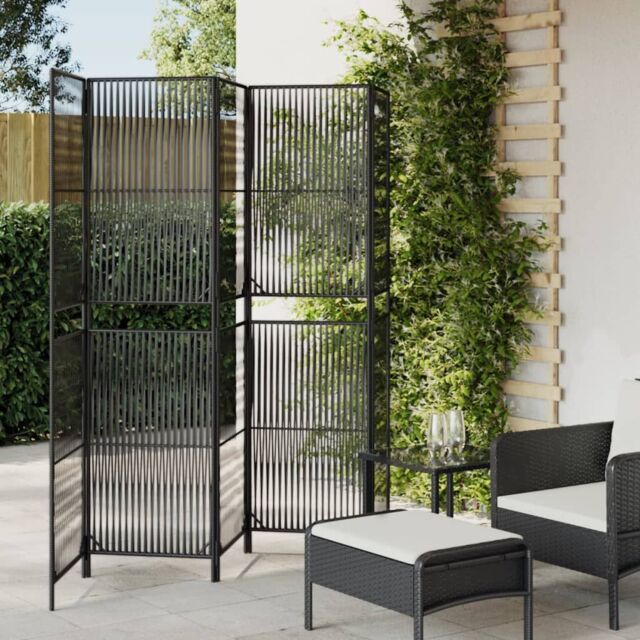 Berkfield Home Room Divider 5 Panels Black Poly Rattan - image 1