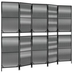 Berkfield Home Room Divider 5 Panels Black Poly Rattan - thumbnail 2