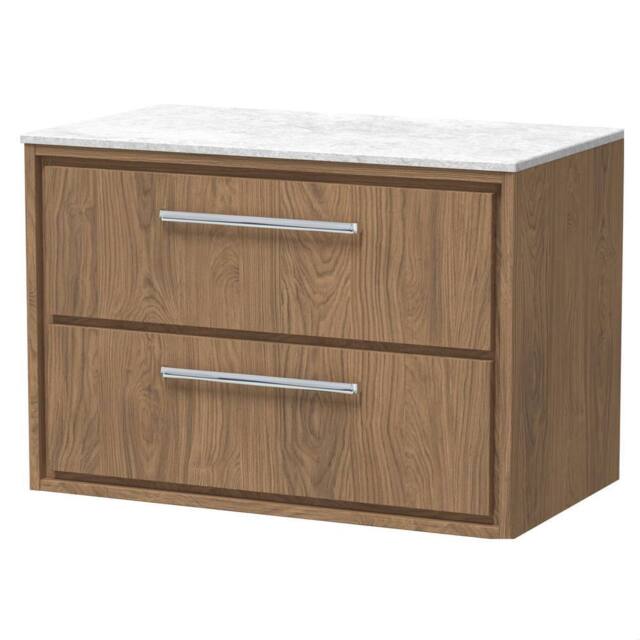 Balterley Longnor 2 Drawer Wall Hung Vanity Unit, Antique Oak, 800mm in Brown
