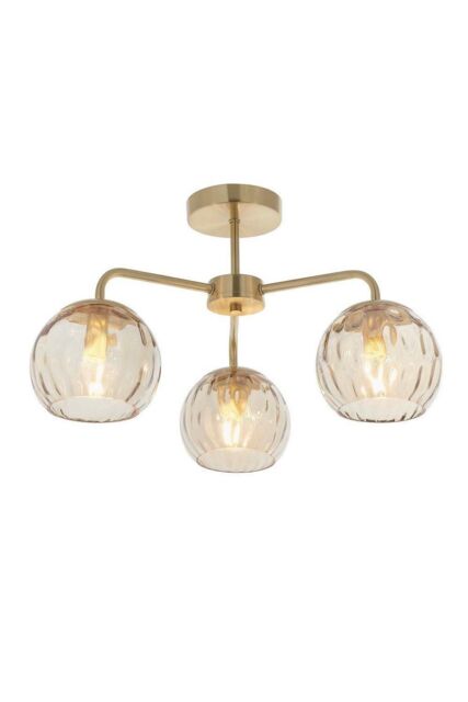 Netlighting Dimple Multi Arm Glass Semi Flush Ceiling Light Satin Brass Plate Champagne Lustre Glass in Gold - image 1