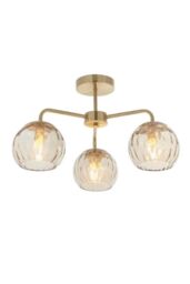 Netlighting Dimple Multi Arm Glass Semi Flush Ceiling Light Satin Brass Plate Champagne Lustre Glass in Gold - thumbnail 1