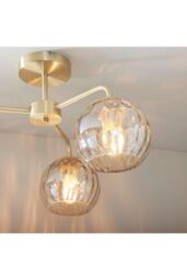 Netlighting Dimple Multi Arm Glass Semi Flush Ceiling Light Satin Brass Plate Champagne Lustre Glass in Gold - thumbnail 3