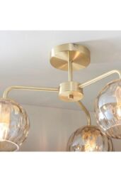 Netlighting Dimple Multi Arm Glass Semi Flush Ceiling Light Satin Brass Plate Champagne Lustre Glass in Gold - thumbnail 5
