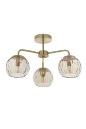 Netlighting Dimple Multi Arm Glass Semi Flush Ceiling Light Satin Brass Plate Champagne Lustre Glass in Gold - thumbnail 6