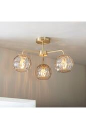 Netlighting Dimple Multi Arm Glass Semi Flush Ceiling Light Satin Brass Plate Champagne Lustre Glass in Gold - thumbnail 2