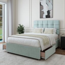 Bedmaster Linen 2 Drawer Divan Base & Square Headboard in Light Brown - Size: Double - thumbnail 2