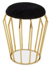 Orsina Black Velvet & Gold Finish Frame Stool, Airy Design Contemporary Ottoman with Velvet Seat, Ottoman