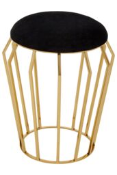 Orsina Black Velvet & Gold Finish Frame Stool, Airy Design Contemporary Ottoman with Velvet Seat, Ottoman - thumbnail 2