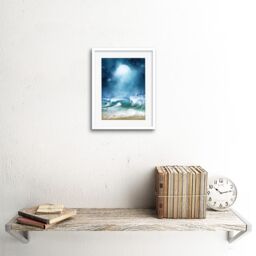 "Artery8 Wall Art Print Beach & Moon Digital Collage Art Framed 9x7 inch in White - Size: W7"" x H9""" - thumbnail 2