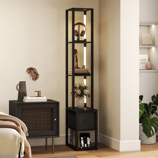 HOMCOM Floor Lamp with Shelves, LED Standing Lamp with Fabric Drawer in Black - image 1