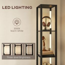 HOMCOM Floor Lamp with Shelves, LED Standing Lamp with Fabric Drawer in Black - thumbnail 5