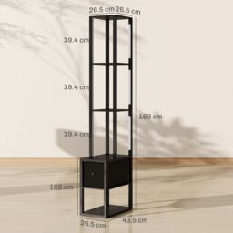 HOMCOM Floor Lamp with Shelves, LED Standing Lamp with Fabric Drawer in Black - thumbnail 3