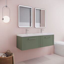 Balterley Wall Hung 2 Drawers Vanity Unit - 2 Polymarble Basin 1200mm, Satin Green - thumbnail 4