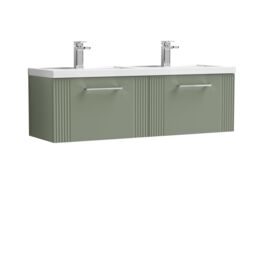 Balterley Wall Hung 2 Drawers Vanity Unit - 2 Polymarble Basin 1200mm, Satin Green