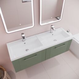 Balterley Wall Hung 2 Drawers Vanity Unit - 2 Polymarble Basin 1200mm, Satin Green - thumbnail 3