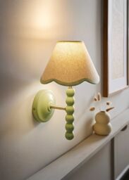 ValueLights Bobbins Sage Green Bobble Wall Light & Linen Pastel Trim Lamp Shade in Pale Green - thumbnail 1