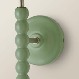 ValueLights Bobbins Sage Green Bobble Wall Light & Linen Pastel Trim Lamp Shade in Pale Green - thumbnail 5